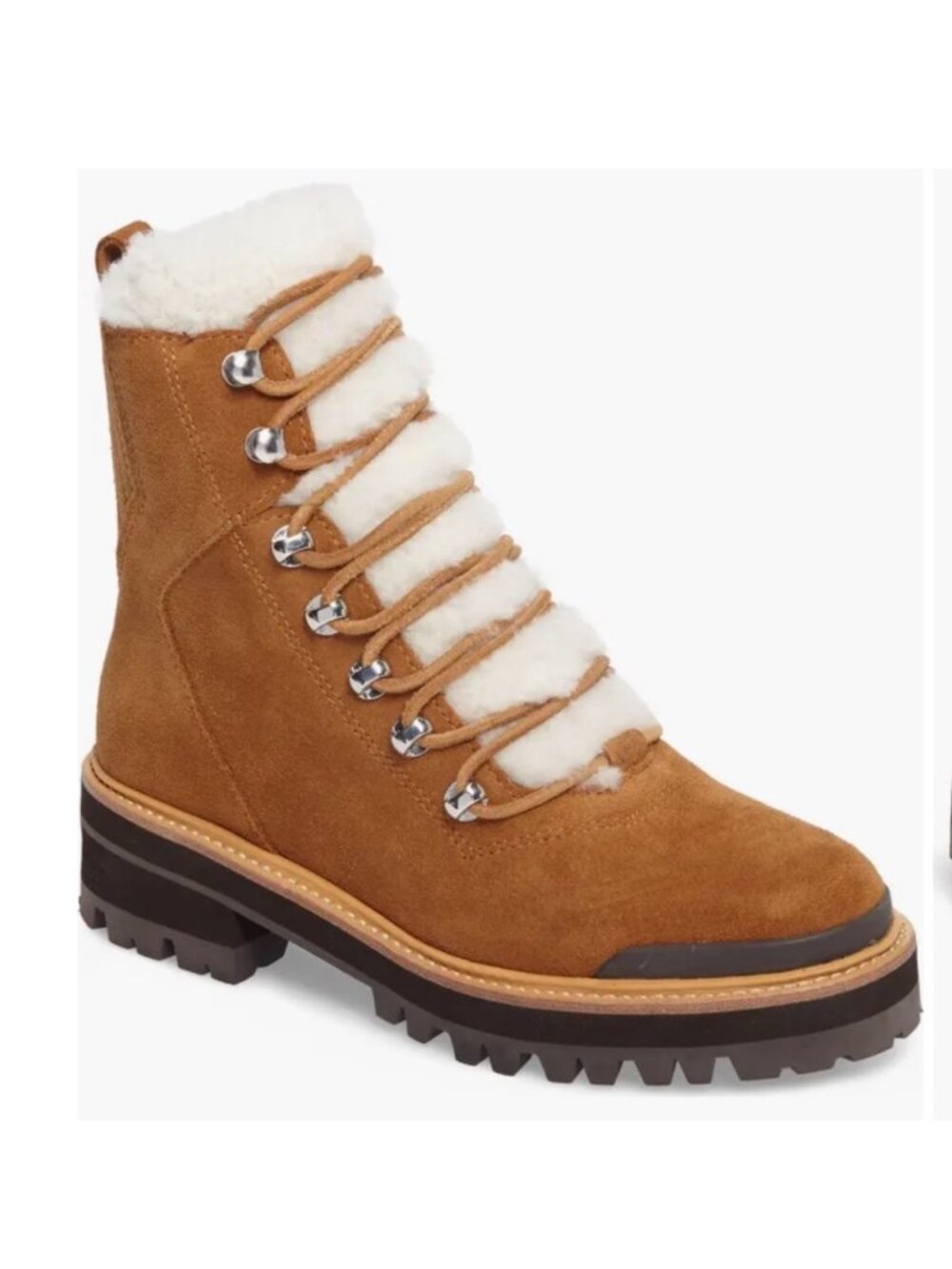 Marc Fisher Lizzie Suede Shearling Lace Hiking Boots Women’s 6M Tan